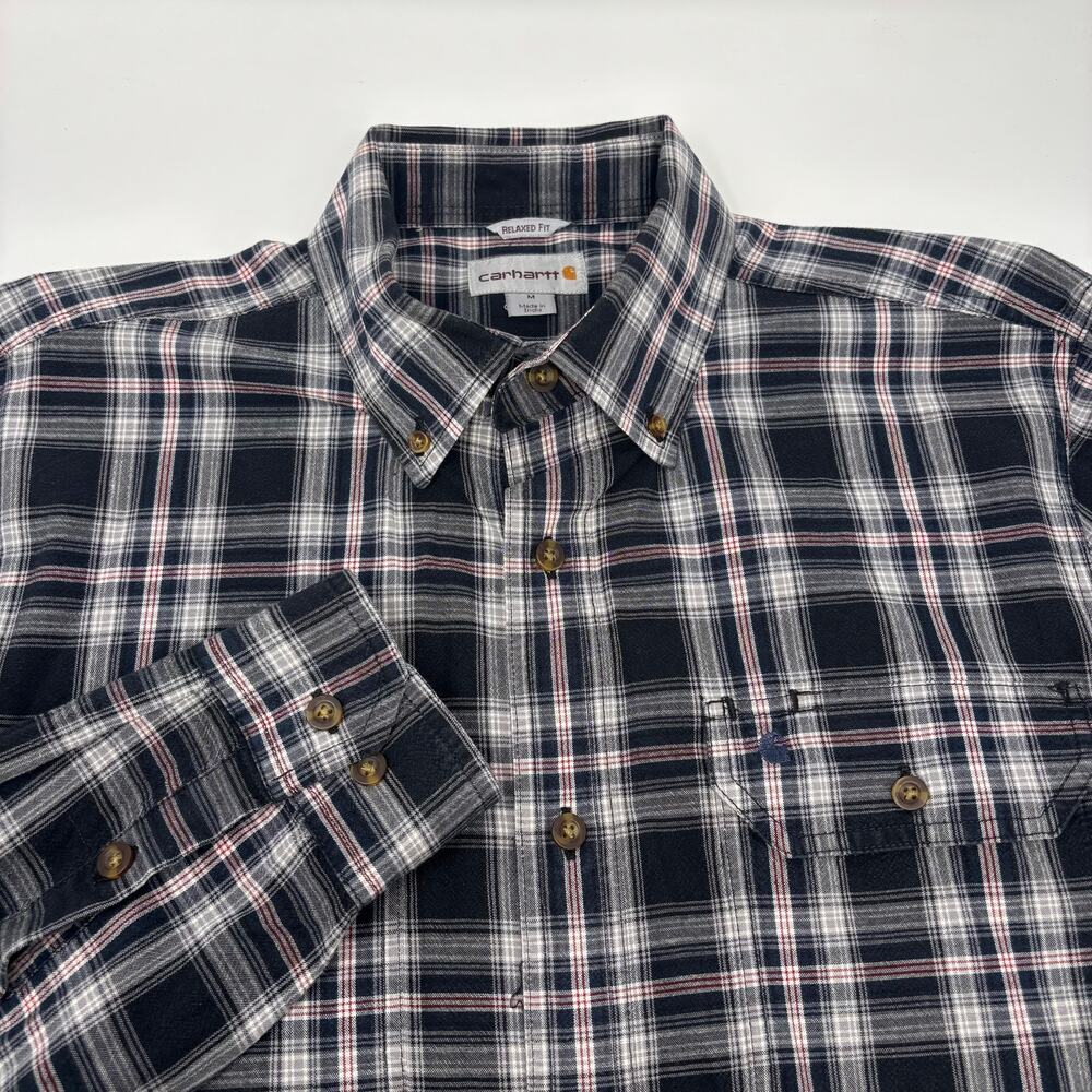 Carhartt Mens Medium Black Gray Red Check Plaid Relaxed Fit Long Sleeve Shirt